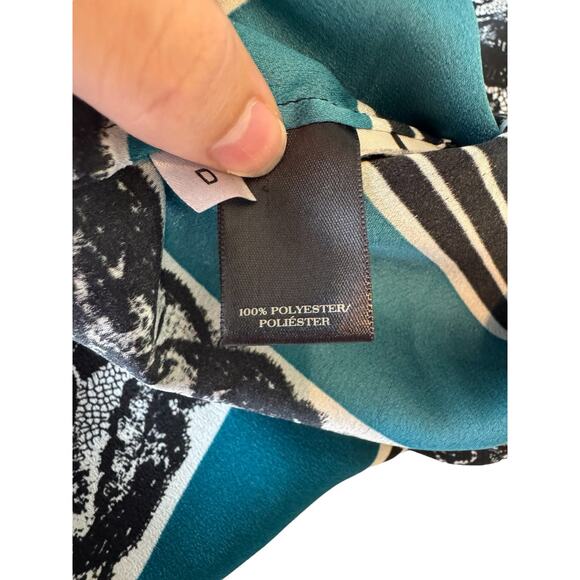 Ann Taylor Petite SP Sleeveless Blouse Teal Black Lace Print Baroque Top Work - Picture 6 of 7